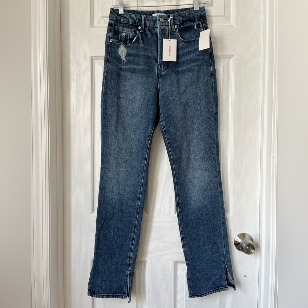 Good American Good Boy Double Slit Distressed Curvy Jeans 2/26